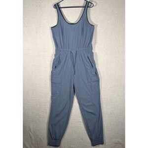 Athleta Unbound Jumpsuit Women’s Size M Iron Blue Cargo Elastic Tie Waist Jogger